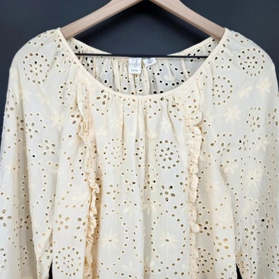 Blusa Top Joie Mujer Crema Ojales Volantes Mediana Boho Delicada Cabaña Campesina Foto 1 de 4