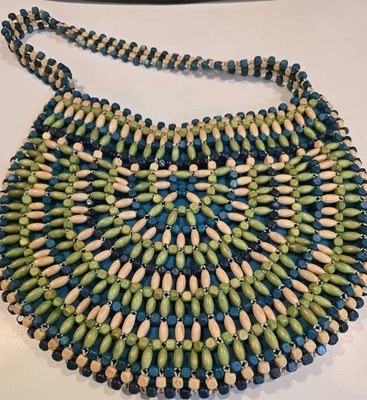 Cartera Boho by The Sak - Madera Cuentas Verde azulado, Salvia, Beige Foto 1 de 4