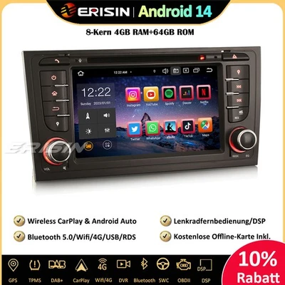 64GB Android 14 Autoradio GPS CarPlay DAB+DSP OBD RDS für Audi A6 S6 RS6 Allroad - Bild 1 von 4