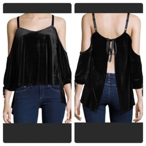 Romeo & Juliet Couture Velvet Open Back Top Size Small Black Cold Shoulder Party - Picture 1 of 9