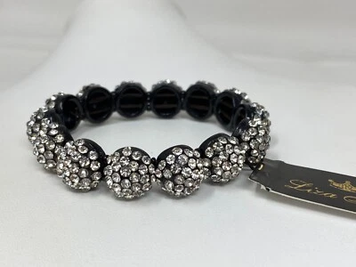 New LIZA KIM Black & Clear Rhinestone 6" Stretch Bracelet - Image 1 of 4