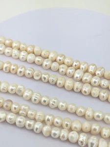 5-6mm freshwater potato pearls, loose string, white or pink, by Pearls Direct UK - Picture 1 of 11
