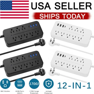 Lot Wall Mountable USB Surge Protector Power Strip with USB Ports 8 Outlet Plugs - Image 1 of 4