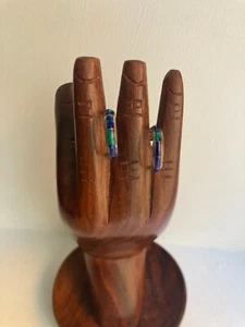 Vintage Azurite Malachite Inlay Hoops 925 - Signed ET Sterling - Picture 1 of 7