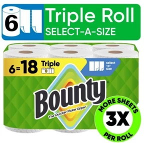 Toallas de papel Bounty Select-a-Size, 6 rollos triples, blancas envío gratuito - Imagen 1 de 8