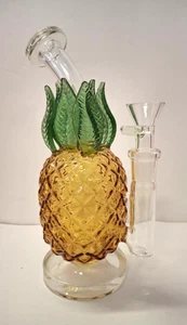 Water Pipe Glass Bent Neck 8" Golden Pineapple 14mm Male Bowl - Picture 1 of 3