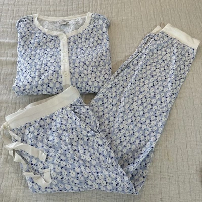 J. JUEGO DE 2 PIJAMAS CREW TALLA L AZUL BLANCO ESTAMPADO MUÑECOS DE NIEVE 100% ALGODÓN TEJIDO Foto 1 de 4