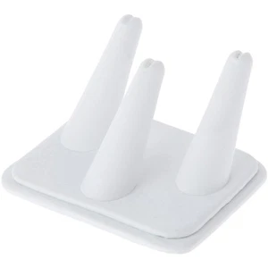 Expositor de anillos de imitación de cuero blanco Plymor, 3 en base rectangular, 4,125"x3,25"x2,25" - Imagen 1 de 2
