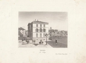 c1850 Vevey Ancien Collège Schweiz Waadt Stadtansicht Aquatinta-Ansicht - Bild 1 von 1