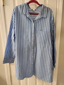 Old Navy Blue And White Striped Boyfriend Shirt Size 4X Long Sleeve - Picture 1 of 9