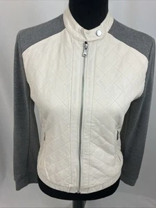 Xhilaration Cream And Grey Quilted Women's Biker Jacket Size Medium - Picture 1 of 24