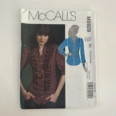 Shirts Size 14-20 Uncut Pattern m5929 Fitted Darts Ruffles Collar Cuffs  - Image 1 of 2