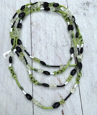 mega lange Halskette Perlenkette, Modekette, 220cm,hellgrün schwarz weiss grün - Bild 1 von 2