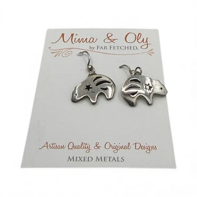 Far Fetched Bear with Resin Dangle Earrings Silver Plated Earwires Alpaca - Image 1 of 4