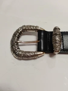 Brighton Gürtel schwarz Leder Größe L mit silber verzierter Schnalle gebraucht - Bild 1 von 10