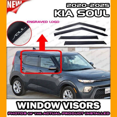VISEIRAS DE JANELA para 2020 → 2025 Kia Soul / DEFLETOR VENTILAÇÃO SOMBRA GUARDA CHUVA - Imagem 1 de 4