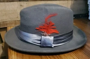 De colección Para Hombre San Patricio Gris Oscuro Fedora 100% Lana Sombrero Pluma Clásico Talla XL - Imagen 1 de 13