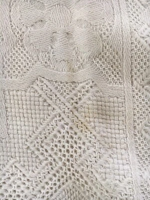 Ancien Couvre Lit - Dessus De Lit Coton Blanc Nid D’Abeilles - Photo 1/4