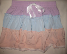 Romwe kawaii pastel colorblock ruffle trim lace hem w/ribbon bow mini skirt S