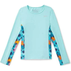 Speedo Girl's XL Aqua Splash Blue UPF 50+ Swim Shirt Rash Guard Long Sleeve - Picture 1 of 2
