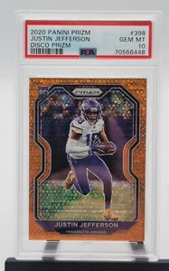 Tarjeta de radiocontrol Justin Jefferson 2020 Panini Prizm Disco naranja #398 PSA 10 gemas como nueva - Imagen 1 de 2