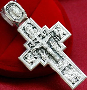 Señor Todopoderoso Icono Hombres Grandes Oración Ortodoxa Rusa Cuerpo Cruz Plata Sólida 925 - Imagen 1 de 2