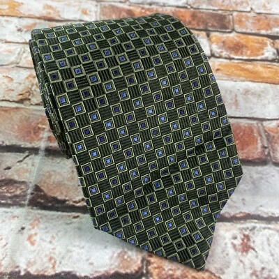 Corbata Roundtree & Yorke 100 % seda 59" verde azul geométrica clásica Foto 1 de 4