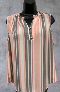 LOFT Outlet Pink Black White Striped Top Sleeveless Blouse Size Large - Picture 1 of 6