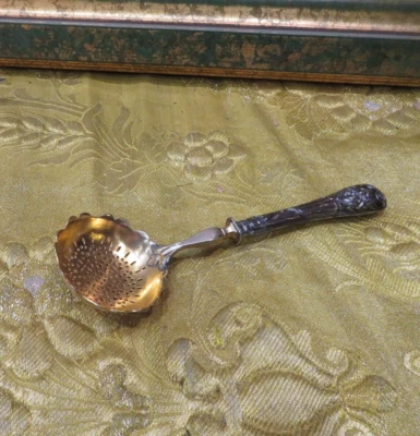 ancienne petite louche a saupoudrer ou absinthe manche argent fourré art nouveau - Photo 1/3