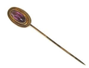 VINTAGE BEAUTIFUL 10K YELLOW GOLD HAT STICK PIN BROOCH PURPLE STONE 1.4 GRAMS - Picture 1 of 2