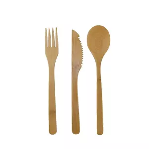 Reusable Bamboo Utensil Set Spoon Fork Knife Cutlery Wooden Bamboo Silverware - Picture 1 of 5