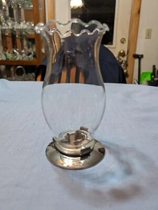 Vintage Hurricane Glass Chimney Ruffled Edge Removable Base Taper Candle Holder - Picture 1 of 15