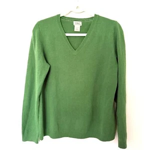 Maglione pullover LL Bean verde scollo a V cashmere manica lunga maglia morbida taglia L - Foto 1 di 6