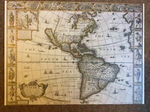 DECORATIVE BOOK PLATE REPRODUCTION MAP NORTH & SOUTH AMERICA JOHN SPEED 1627