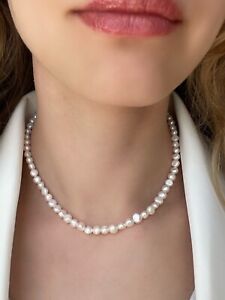 Genuine Freshwater Pearl Choker Necklace 42cm sterling silver