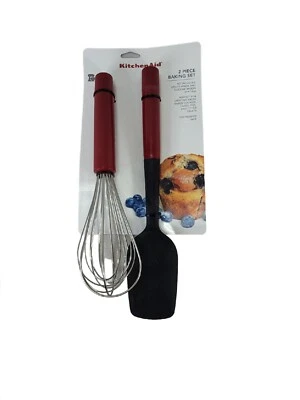 KitchenAid 2 Piece Red Baking Set-Utility Whisk & Silicone Spoon Spatula-New - Image 1 of 4