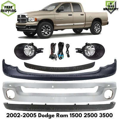 Front Bumper Chrome & Fog Lights Kit For 2002-2005 Dodge Ram 1500 2500 3500 Foto 1 de 4