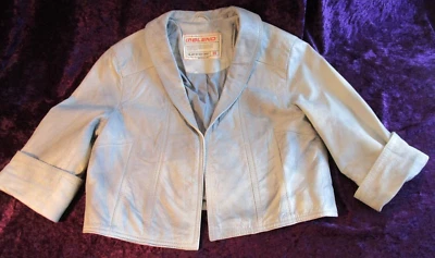 CHAQUETA DE CUERO AZUL CLARO PÁLIDO de colección para damas - 34" busto ~ Hecha en Dinamarca ~ Excelente Foto 1 de 4