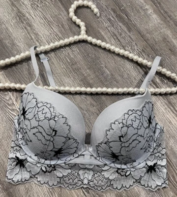 Sexy Sujetador Clásico La Senza Azul Grisáceo Negro Borde Floral Encaje Más Allá 32C Foto 1 de 4