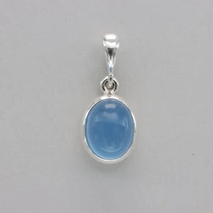 Blue Oval CHALCEDONY Pendant 925 STERLING SILVER Natural Gemstone #32e - Picture 1 of 8
