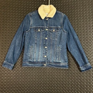 Old Navy dunkelblau Sherpa gefüttert Kragen Knopfleiste Denim Jeansjacke Herren S - Bild 1 von 8