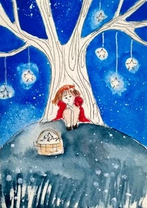 ACEO Original Watercolour Dreams, Fantasy, Girl, Imagination,Night,stars - Picture 1 of 5