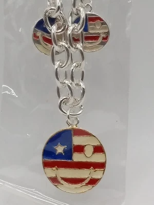 Pulsera tobillera roja blanca azul bandera cara sonriente esmalte tono plateado Foto 1 de 4