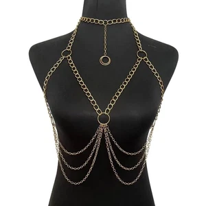 Sexy Damen Körperkette Mehrschichtig Brustkette BH-Körperschmuck  Kostümzubehör - Picture 1 of 14