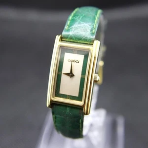 Gucci 2600L Watch Ladies 19mm Vintage Green Quartz Rectangle Swiss Made - Picture 1 of 16