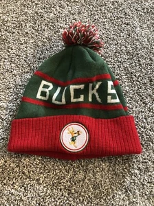 Milwaukee Bucks Red & Green Knit Hat With Bango - Adult One Size - Picture 1 of 3