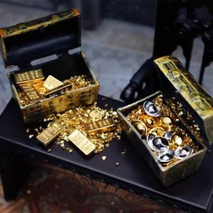 Casa de Muñecas Pirata Miniaturas Tesoros Cofre Riqueza Caja Oro 1:12 Baúl Vintage - Imagen 1 de 10