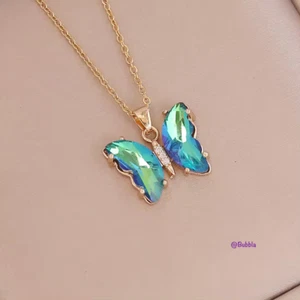 Colorful Birthstone Butterfly Pendant love heart Necklace Women Gift - Picture 1 of 17