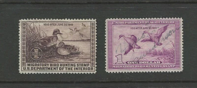 USA Scott # RW5-RW6 Fine Used US BOB Duck stamp $1 Revenue 1939-40 - Image 1 of 2