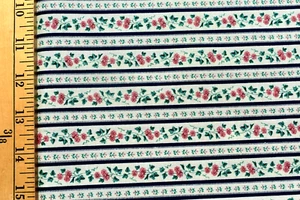 TINY FLORAL PRINT ON BLUE STRIPES 100% COTTON FABRIC 3 1/2 YARDS VINTAGE - Picture 1 of 2